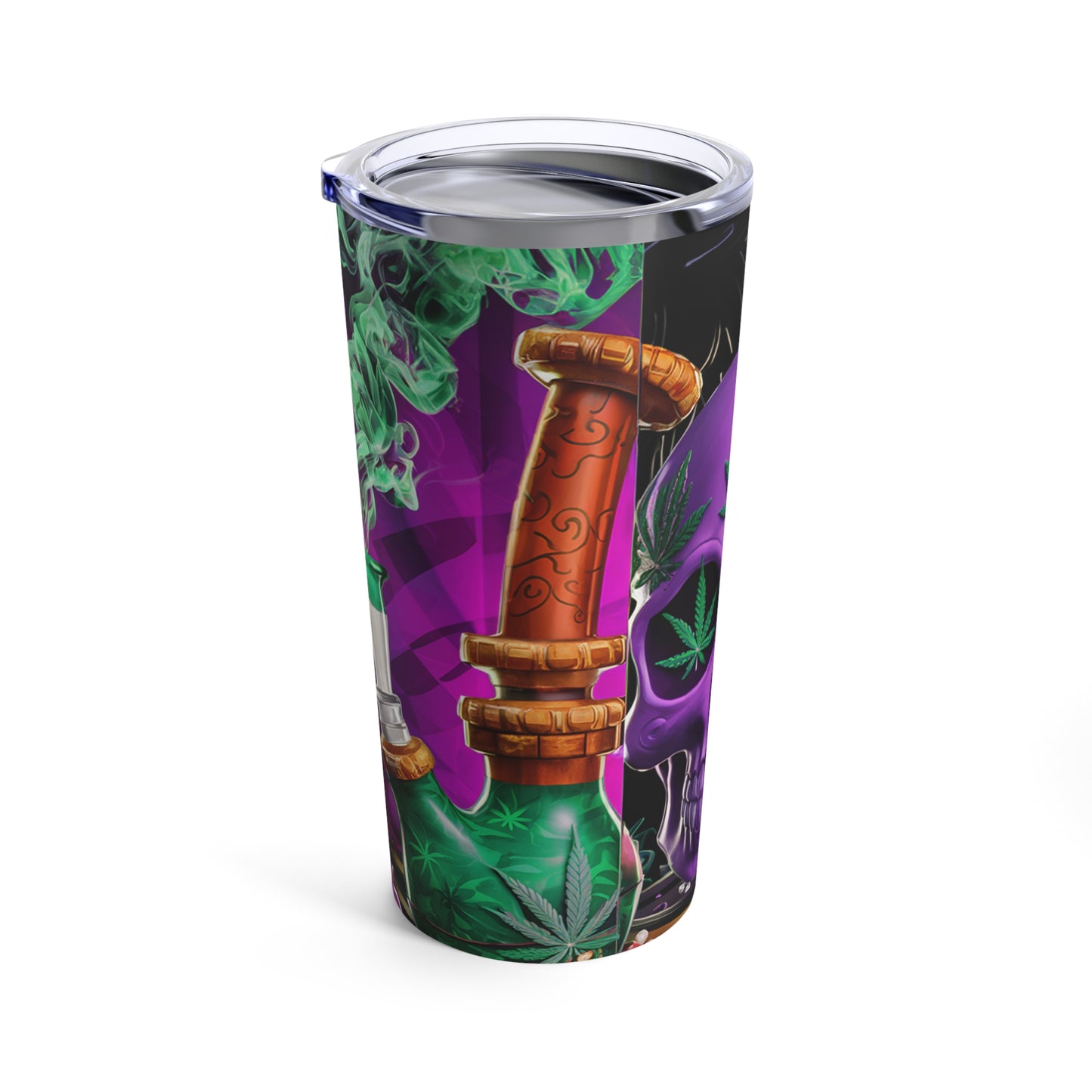 Purple Skull & Smiley Face Bong Hit - Unique Cannabis Enthusiast's Tumbler 20oz