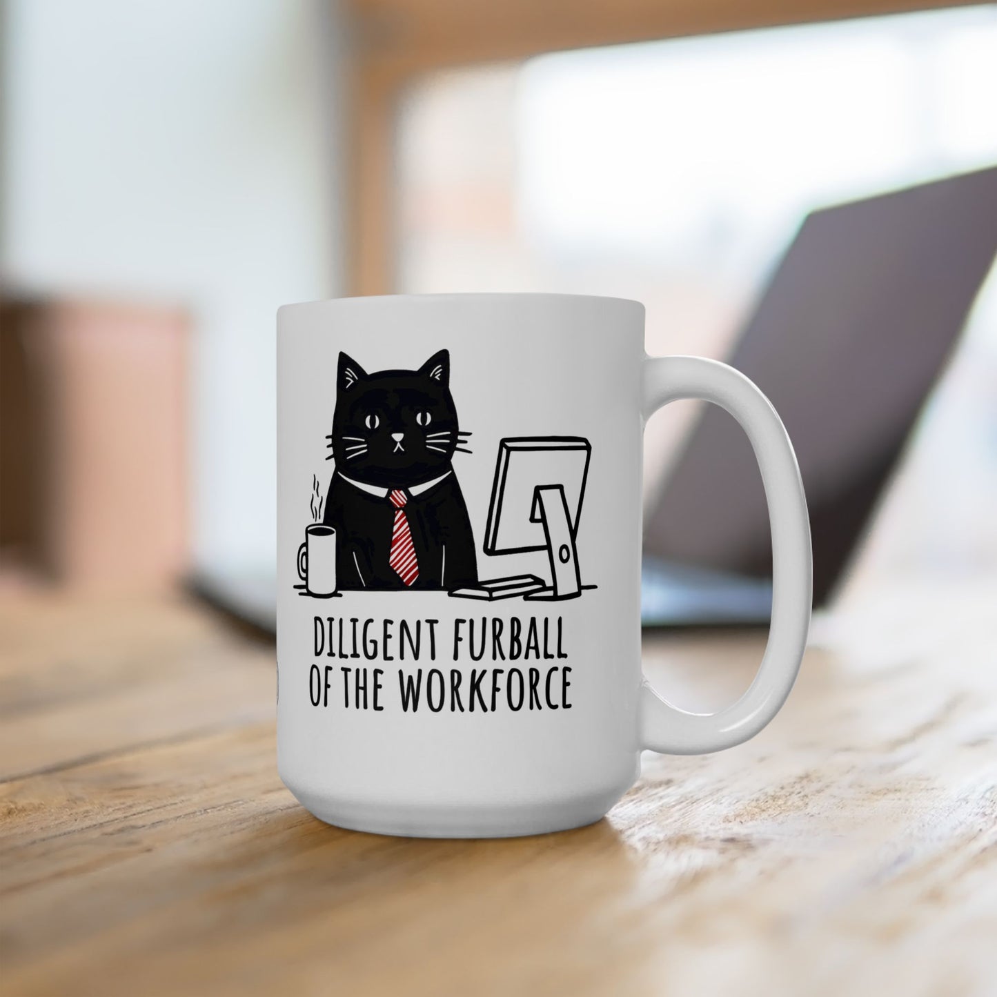 Diligent Furball of the Workforce Motivational Cat Coffee Mug (15oz)