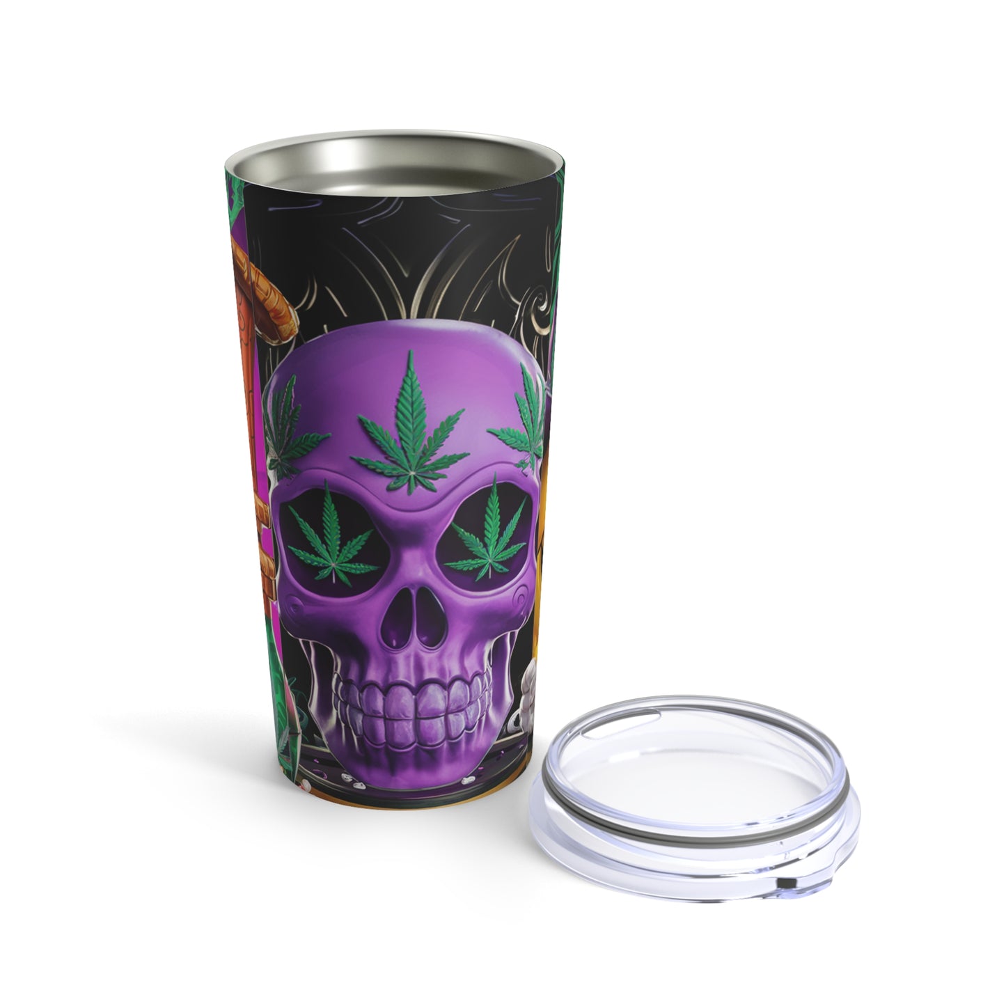 Purple Skull & Smiley Face Bong Hit - Unique Cannabis Enthusiast's Tumbler 20oz