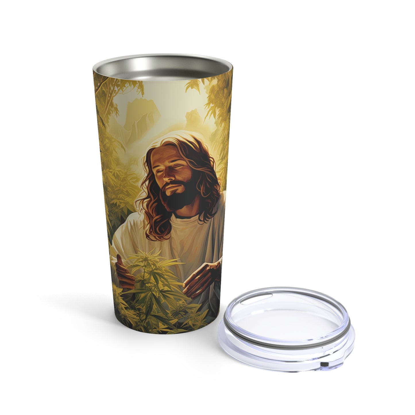 Perfect for laughs Jesus in a Marijuana Garden - Unique and Humorous Cannabis Enthusiast's Tumbler 20oz