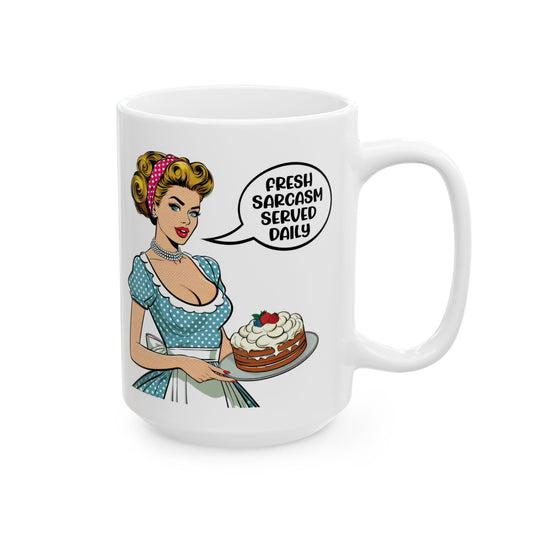 Fresh Sarcasm Served Daily" Vintage Chic Coffee Mug (15oz)