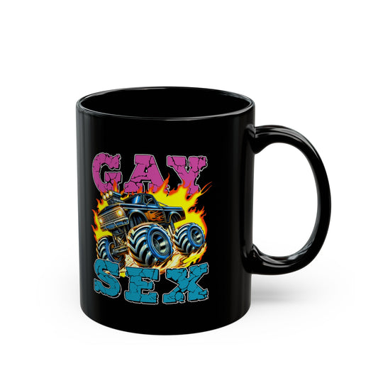 Fun Gift for LGBTQ+ Pride Celebrations Gay Sex Monster Truck Mug (11oz)