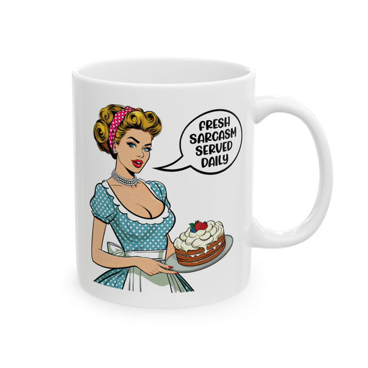 Fresh Sarcasm Served Daily" Vintage Chic Coffee Mug (11oz)