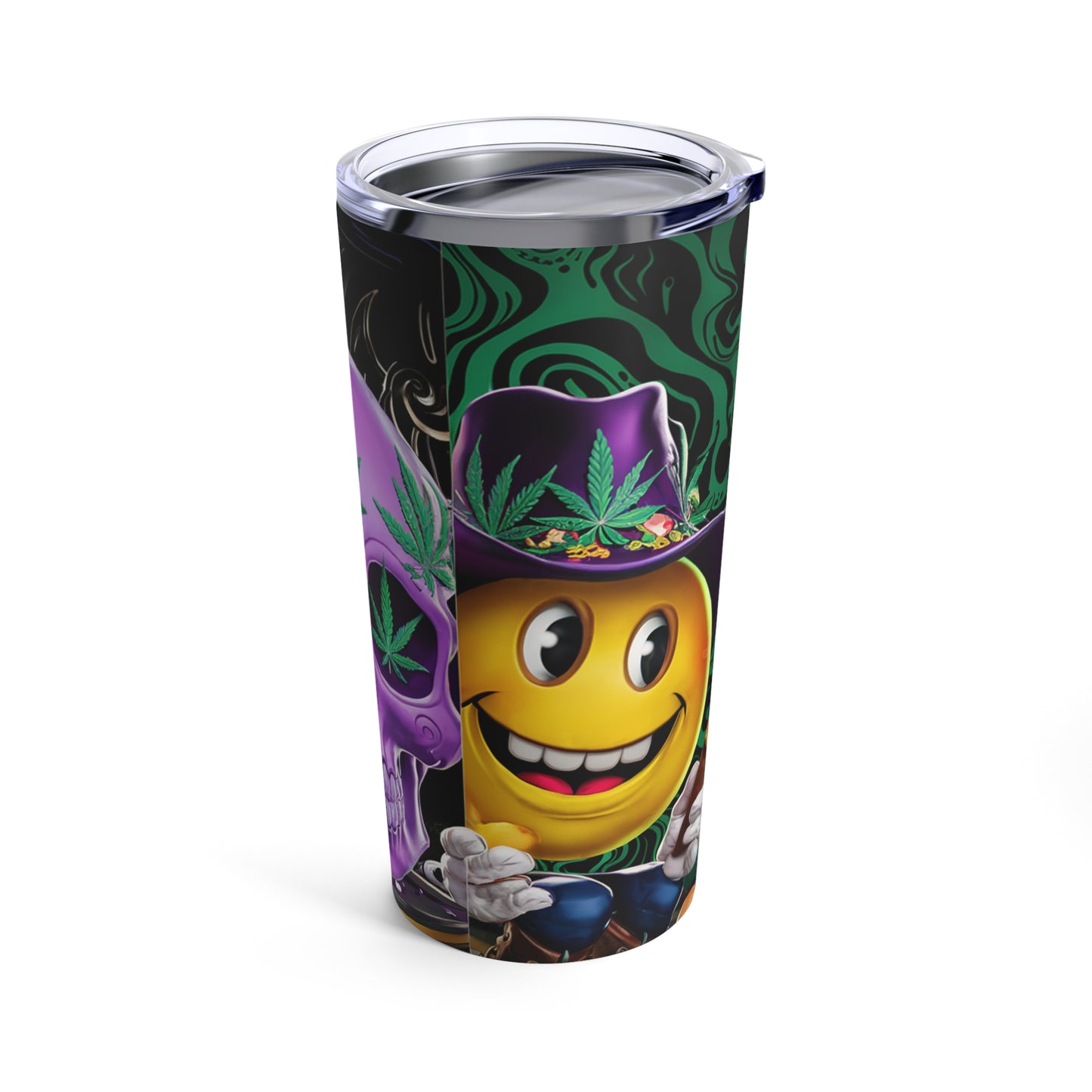 Purple Skull & Smiley Face Bong Hit - Unique Cannabis Enthusiast's Tumbler 20oz