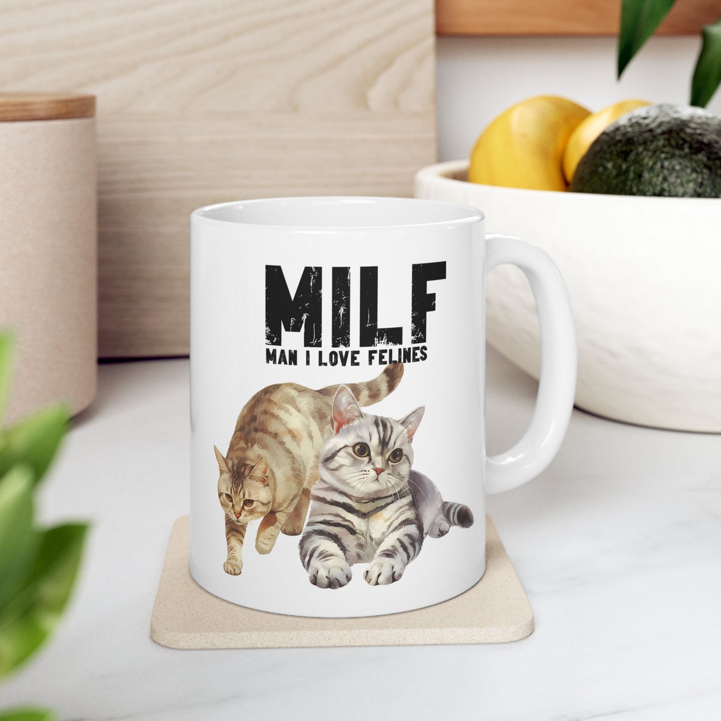 Funny Gift for Pet Owners MILF: Man I Love Felines Cat Lover Coffee Mug (11oz)