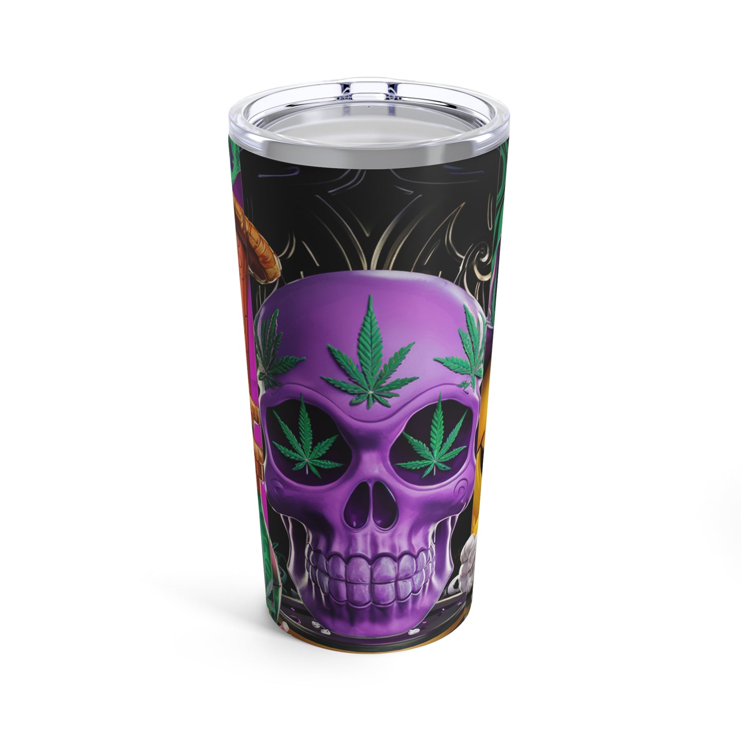 Purple Skull & Smiley Face Bong Hit - Unique Cannabis Enthusiast's Tumbler 20oz