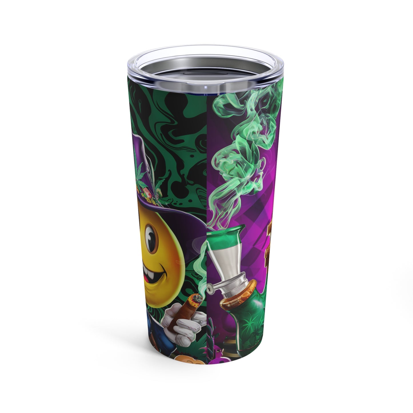 Purple Skull & Smiley Face Bong Hit - Unique Cannabis Enthusiast's Tumbler 20oz